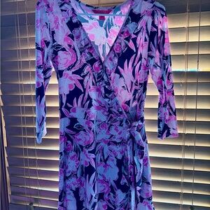 Lilly Pulitzer Purple and Black Wrap Dress Long Sleeve V-Neck XS romper